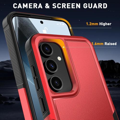 Vinve for Samsung Galaxy S25 Case with HD Screen Protector, Military-Grade Shockproof & Dual-Layer Protection, Anti-Slip Grip Design Phone Case, Red