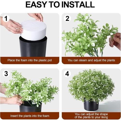 2 Pack Fake Potted Plants Artificial Plants for Outdoors Decor, Green White