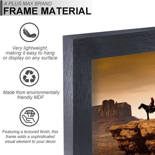 Picture Frame, Black Engineered Wood Frame Picture Poster Photo, Light Weight with Wood-grain for Wall -