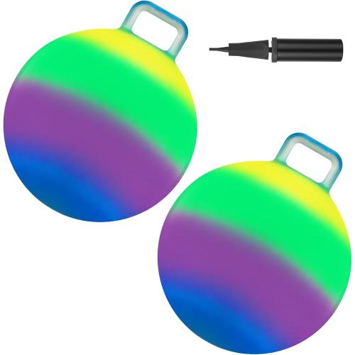 Poen 2 Pcs Bouncing Ball with Handle, Hopper Jumping Hopping Ball with Air Pump for Games(18 Inch,Colorful)