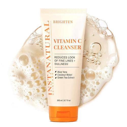 InstaNatural Vitamin C Cleanser | All Natural Face Wash, Brightens Skin, Good for Uneven Texture, USA Made with Coconut Water and Aloe Vera, 6.7 FL Oz