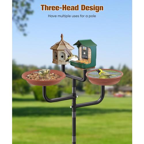 4 Holders Upgrade Bird House Pole with 90inch for Outdoor Bird Feeder Bath, Heavy Duty Adjustable Birdhouse Stand with 4 Plates & 5 Prong Base for Garden, Yard(NO Birdhouse & Birdbath)