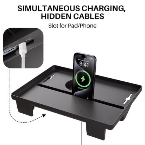 JOYMOOP Clip-On Bedside Shelf for Bunk Beds, Dorm Room Essentials, Bedside Caddy, No-Tool Install Bed Side Table Storage for Loft, Platform Beds, Nightstand Caddy for Phone, Glasses, Book, Black