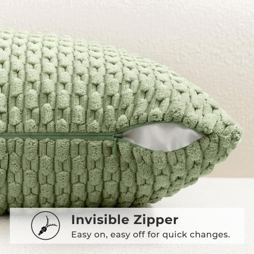 Kevin Textile Soft Corduroy 12x20 Lumbar Pillow Cover 1 Pack, Sage Green
