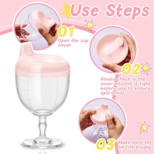 Irenare 1 Pcs Wine Sippy Cup Baby No Spill 5oz Goblet Style Pink