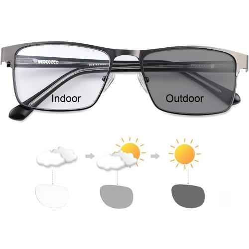 MIRYEA Photochromic Nearsighted Distance Glasses Transition Sunglasses For Men Women Retro Myopia Glasses Lightweight Negative Power Short Sighted Black Full Frame Eyewear Anit Glare UV400 Protection