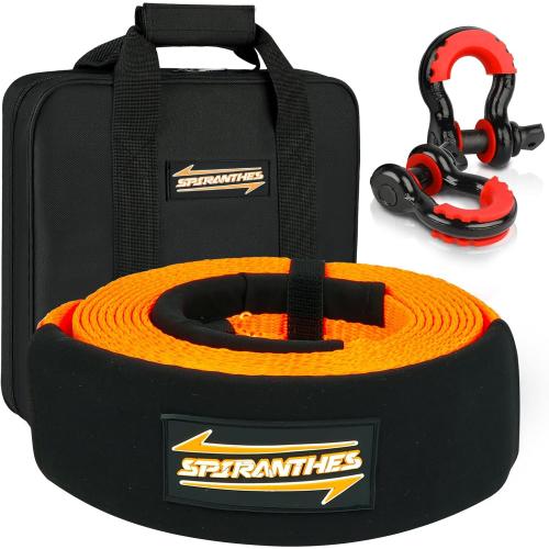 Heavy Duty Tow Strap 3 x20' Recovery Strap(Orange) Tested 25,000 lbs Break Strength Emergency Off Road Towing Rope with 3/4 D Ring Shackle Storage Bag
