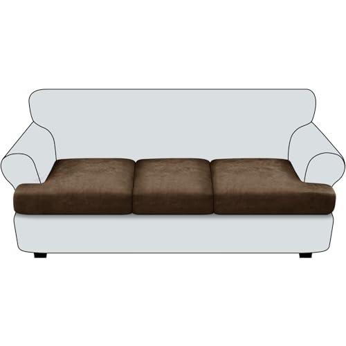 Leather Look Couch Cushion Covers - Sets of 3 Sofa Cushion Slipcovers (Dark Brown)
