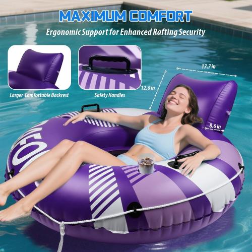 Pool Float Adult, 53 Large Inflatable River Tube Float, River Tubes for Floating Heavy Duty with Mesh Bottom, Comfortable Backrest & 2 Cup Holders & Durable Grab Handles,450 lbs Weight Capacity
