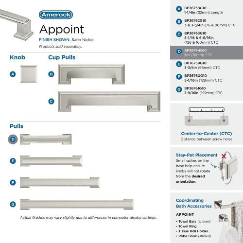 Appoint 3 in. (76mm) Traditional Satin Nickel Bar Cabinet Pull