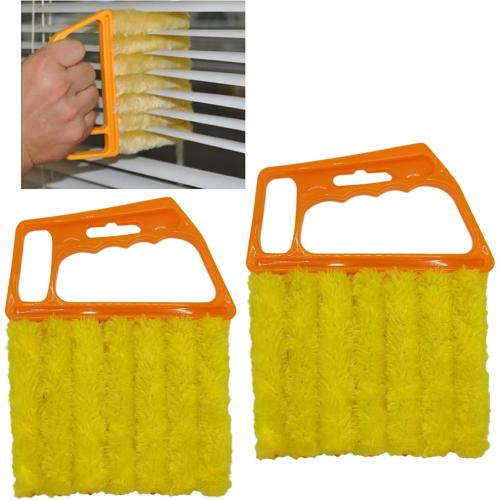Shutter Brush, Window Blinds Cleaning Brush, 2 PCS Venetian Blinds Cleaner Brush, Microfiber Duster Tool for Window Blinds, Air Vents, Car AC, Washable Reusable Louver Cleaning Brushes (Orange)