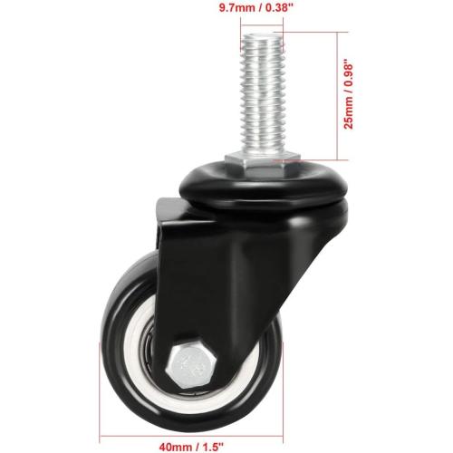 uxcell Swivel Casters 1.5 Inch PU M10 x 25mm Threaded Stem Swivel Caster Wheels, 330lb Total Load Capacity, Pack of 4