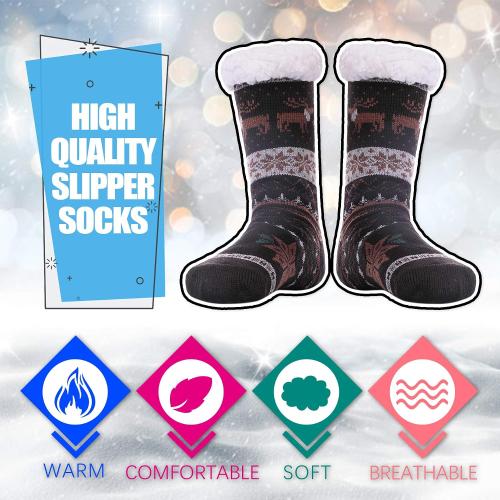 Mens Fuzzy Slipper Socks Soft Warm Fleece Lined Non Slip Winter Socks Black Deer