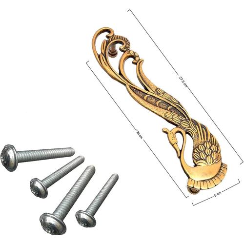 eSplanade - 11 Designer Peacock Brass Door Handle Pair (2 pcs) | Home Decor | Door Decor | Pair of Brass Door Handles | Pair of Brass Door Pulls