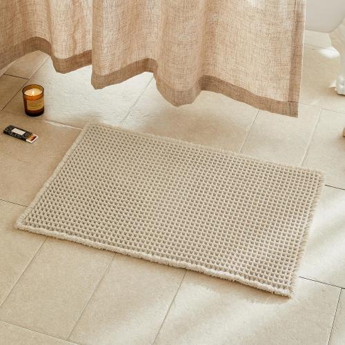 Pale Beige Bathroom Rug, Waffle Bath Mat Non Slip Washable Super Absorbent Quick Dry Boho Farmhouse Bathroom Decor, 30''x20'' / 1'8 x 2'6 Pale Beige