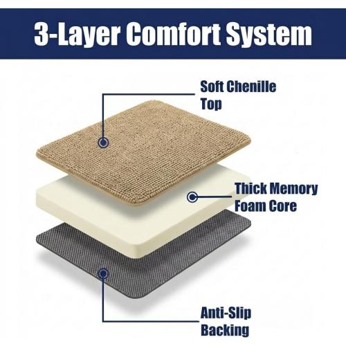 Muddy Mat® CloudStep Bathroom Rugs, Non Slip Bath Mats for Bathroom, Super Absorbent Memory Foam Chenille, Quick Dry Machine Washable Thick Toilet Rug for Shower Tub and Floor, Beige 20 x 30