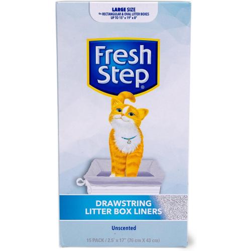 Fresh Step Drawstring Cat Litter Liners, Unscented, 2.5 ft x 17 in, 15 Ct 3 pack