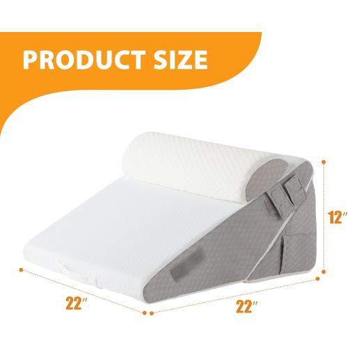 Ruqmuis Wedge Pillow Set for After Surgery, 3PCS Adjustable 9&12 Inch Bed Wedge Pillow for Sleeping, Incline Pillow Wedge for Headboard, Post Surgery, Acid Reflux, Neck&Back Support, White/Grey