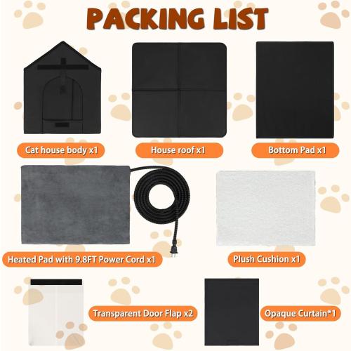 Heated Outdoor Cat House Double Door Heater Cats Shelter, Weatherproof Foldable Heat Kitty House with Kitten Heating Pad Bed for Feral Barn Cat Puppy Outside Pets in Winter
