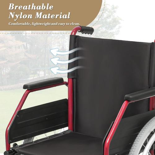 Athena Collection Wheelchair for Adult, Foldable Transport Wheelchair with 17 Width Seat 23.5 Rear Wheel, Wheel Chair with Flit-Back Armrest Swing-Away Footrest and Brake, Support 300 Lbs, Red