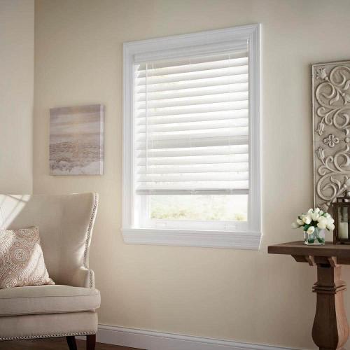 White Cordless Premium Faux Wood blinds with 2.5 in. Slats - 35 in. W x 48 in. L (Actual Size 34.5 in. W x 48 in. L)