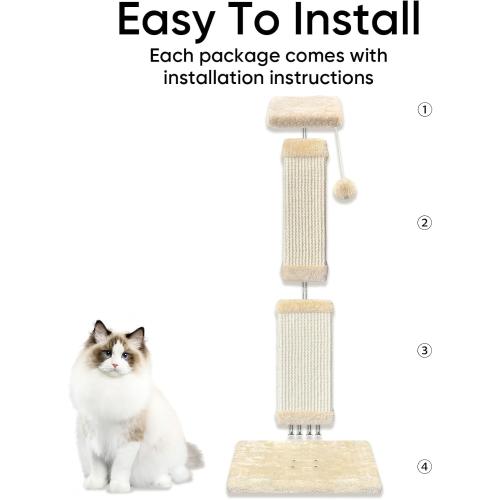 Cat Scratching Post for Indoor Cats, 32Inch Sisal Cat Scratcher, Beige