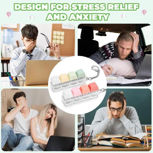 Keyboard Fidget Toy for Adults 2 PCS Slient & Clicky Fidget Keyboard Keychain Clicker Sensory Toys for Anxiety Stress Relief (Pink&Green, 2P-4 in 1)