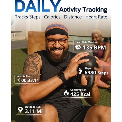 MorePro Fitness Tracker with 24/7 Heart Rate & Blood Pressure Monitor, Blood Oxygen & Sleep Tracker, Smart Watch with Step Calorie Counter, IP68 Waterproof Activity Tracker for Women Men Android iOS