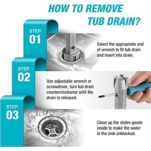 DURATECH Tub Drain Remover Wrench for Bath and Shower Drains