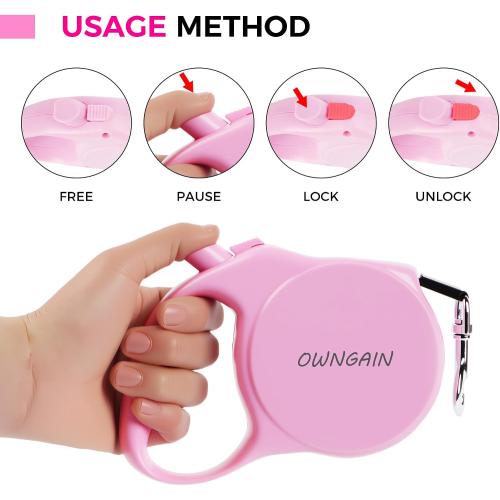 Pink Retractable Dog Leash,Strong Nylon Tape-One-Handed One Button Lock for Puppy, Cat, Pet Walking and Training,16ft Dog Walking Leash with 360°Tangle-Free Design,Anti-Slip Handle (Pink -Small)