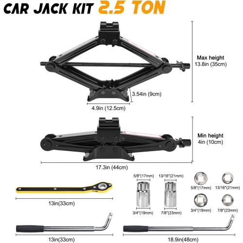 Scissor Car Jack 2.5 Ton (5511 lbs) Tire Changing Kit with Lug Wrench - Emergency Kit for Car, SUV, MPV