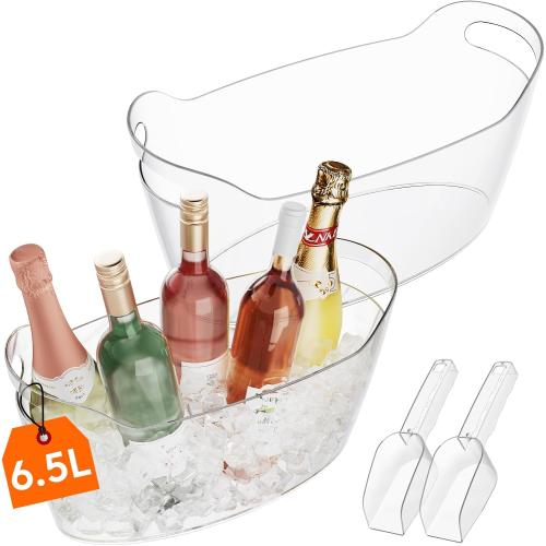 Lifewit 6.5L Plastic Ice Bucket for Parties with Handle & Scoop, 2 Pcs