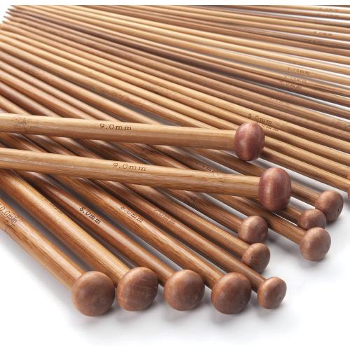 Bamboo Knitting Needles Set, Wooden Knitting Needles for Beginners, 18 Pairs US Size 0-15 (2.0-10.0mm) 14 Inch Long Straight Wood Knit Needle Single Point for Sweaters, Socks, Shawl and Scarf