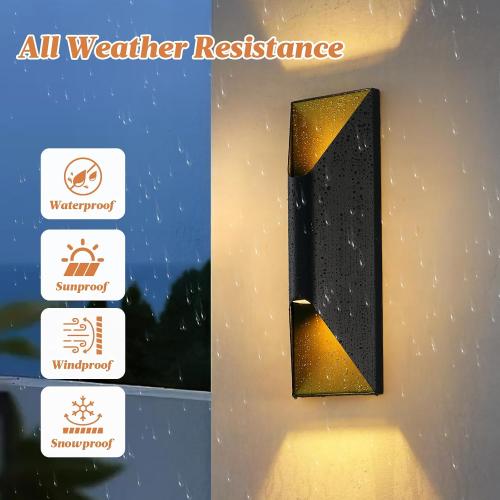 Outdoor Wall Light Fixture, 15 Up and Down Waterproof Porch Wall Sconce, Replaceable Bulb, 3000K LED, Modern Black Outside Lights for House, Front Door, Garage
