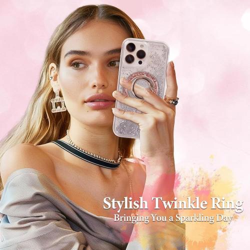 Magnetic Phone Ring for MagSafe Grip [Super Magnet] Gold Twinkle Design Ring Holder Stand, magsafe pop Socket (Rose Gold)