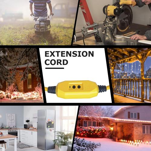 YOJOE 6 Foot GFCI Yellow Extension Cord,Lighted Outdoor 12/3 Cord with 3 Power Outlets,12 Gauge 3 Prong SJTW Heavy Duty Extension Cable with 3 Prong Grounded Plug for Safety,UL Certified