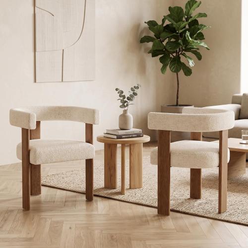 Gaussen Boucle Dining Chairs Set of 2, Mid Century Modern Dining Room Chairs ‼️The legs are not made of wood, but rather of silver-colored metal‼️