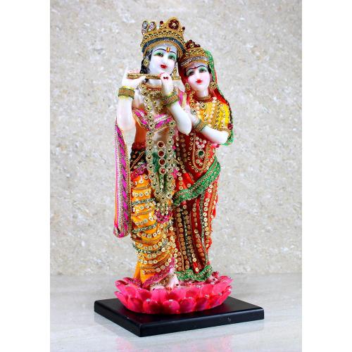 eSplanade Radha Krishna Kishan Standing on a Lotus Murti Idol Statue Sculpture - Resin - 16 Inches
