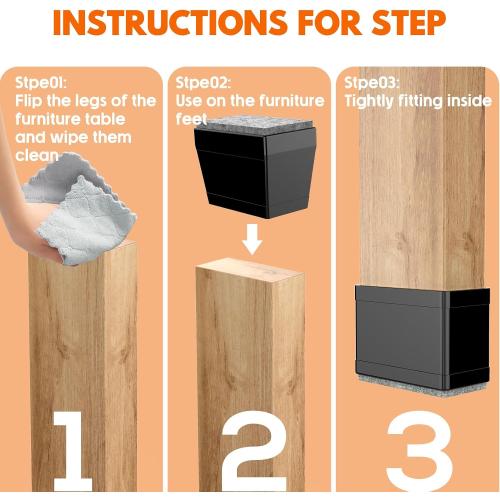 Rectangle Chair Leg Protectors for Hardwood Floors. (Black, 1 x 2.5).
