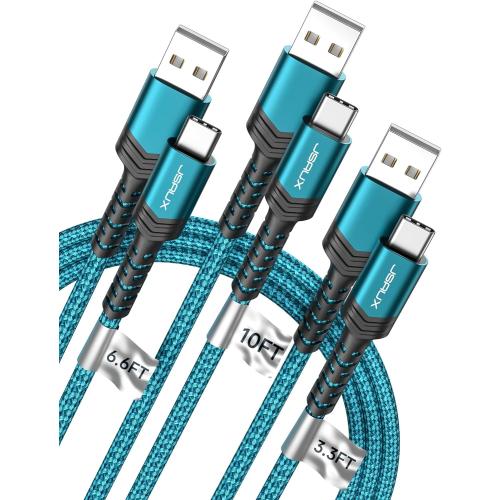 JSAUX USB to USB C Cable, USB C Cable for iPhone 17, 6-Pack (10 6.6 3.3FT) | USB Type C Charger Cord, Fast Charging for iPhone 17 16 Pro Max, Samsung Galaxy, iPad, Green