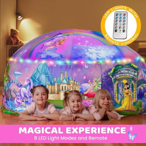 W&O Enchanted Aerodome with LED Lights - Inflatable Princess Castle for Kids Aged 3-12, Inflates in Seconds Creating an Immersive Fairytale Experience (Fan Not Included)