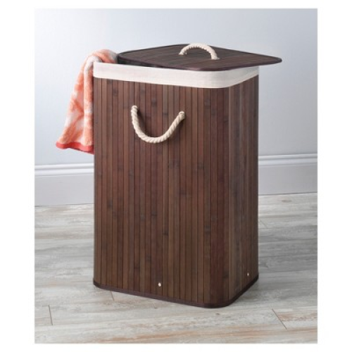 Whitmor Rectangular Dark Bamboo Hamper with Rope Handles