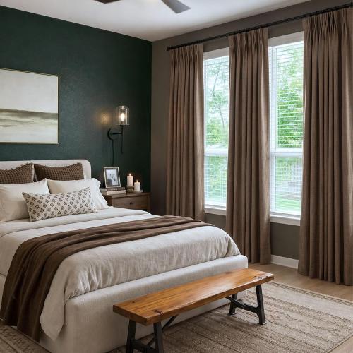 Brown Total Blackout Linen Pinch Pleated Curtains 96 Inches Long