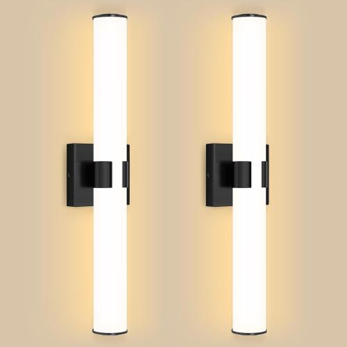 2 Packs Black Wall Sconces, L 23.6 Dimming Wall Light 12W LED Vanity Lighting Fixtures Hardwired Wall Light for Bathroom Dining Living Bedroom Hallway, 2700K Warm Light Horizontal / Vertical Mount