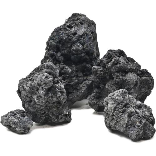 Black Lava Rock 5lb Natural Volcanic Stone for Fish Tank,3 Pcs 4-6 in