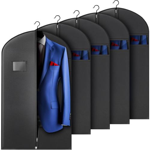 Hleelomi 5 Pack 40-inch Suit Bag Garment Bag for Travel and Storage, Garment Bags for Hanging Clothes with Zipper and Visible Transparent Window, Black