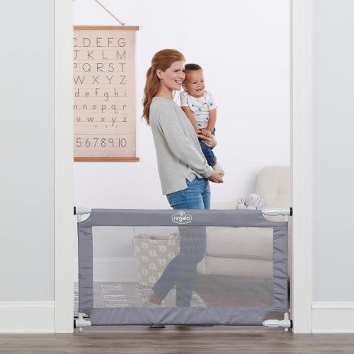 Regalo 50 Extra Wide Gray Expandable Mesh Gate, Pressure Mounted, Includes Rubber Bumpers to Protect Walls, Gray