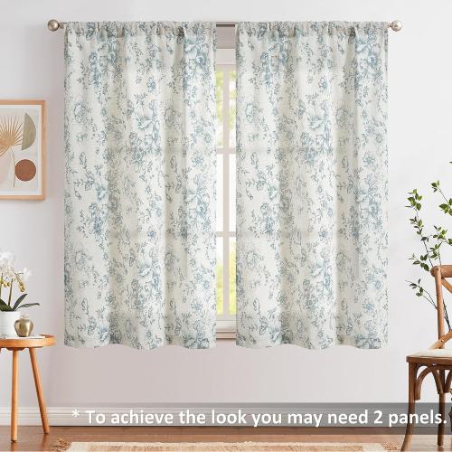 JINCHAN Tie Up Valance Curtain Floral for Windows 54 Inch 1 Panel Blue