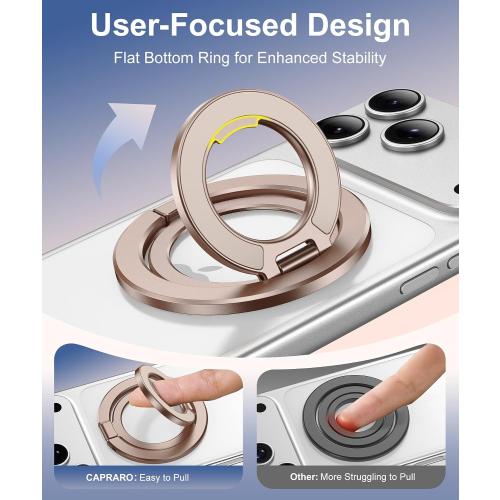 CAPRARO Magnetic Phone Ring Holder for MagSafe, Dual-Side Magnetics, 360° Rotation Gym Phone Stand Grip Ring Compatible with Magnetic Car Mount for iPhone 17/16/15/14/15 Pro Max Plus Air, Brown