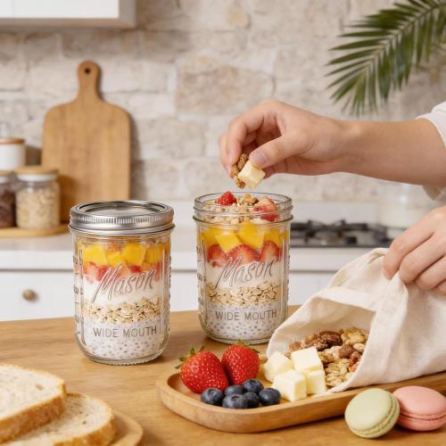 WELLIFE 6-Pack Mason Jars 16 oz with Lids – Wide Mouth Glass mason jars, Airtight Leak-Proof canning jars 16 oz for Food Storage, Fermenting, Pickling, Freezing, and Crafts